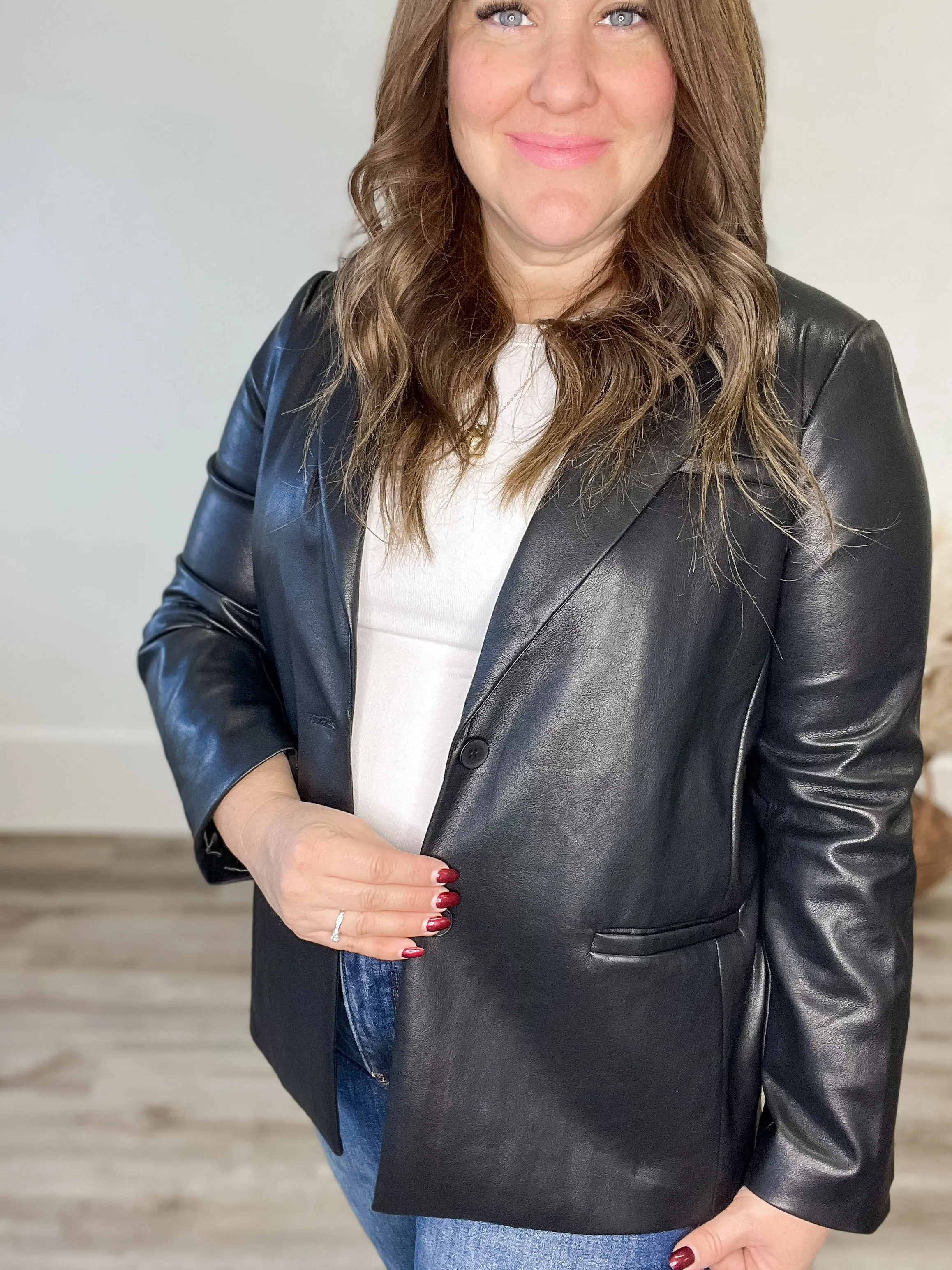 Faux Leather Blazer