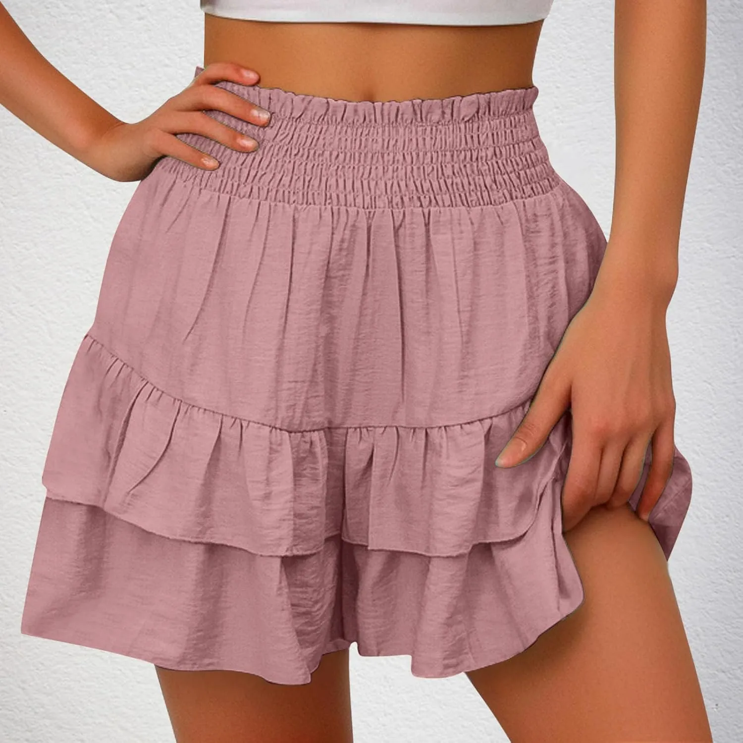 Flowy Shorts for Women 2025 High Waisted Ruffle Summer Casual Skorts Cute Pleated Beach Short Pants Swing Mini Skirts