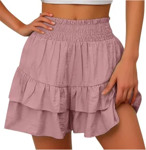 Flowy Shorts for Women 2025 High Waisted Ruffle Summer Casual Skorts Cute Pleated Beach Short Pants Swing Mini Skirts
