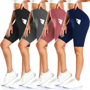 FULLSOFT 4 Pack Biker Shorts for Women with Pockets  8" High Waisted Tummy Control Workout Yoga Running Shorts