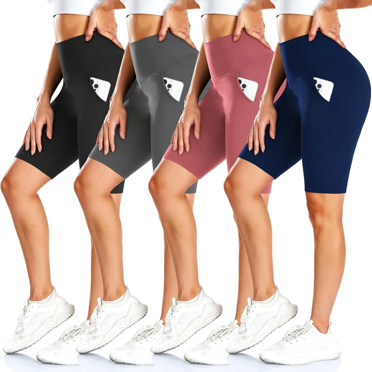 FULLSOFT 4 Pack Biker Shorts for Women with Pockets  8" High Waisted Tummy Control Workout Yoga Running Shorts