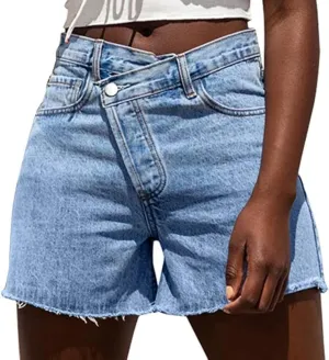 Genleck Womens Crossover Jean Shorts - Stretch High Waisted Trendy Denim Shorts Curvy Casual Summer Clothes