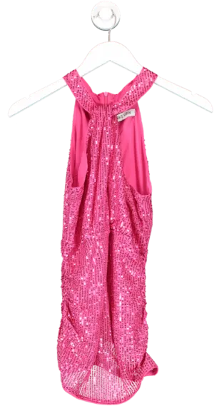 Grace Karin Pink Sequined Halterneck Keyhole Front Ruched Party Top UK S