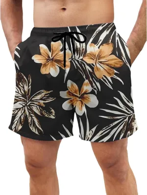 Hawaiian Beach Shorts for Men Elastic Waist Drawstring Lightweight Summer Casual Shorts Tropical Vacation Clothing