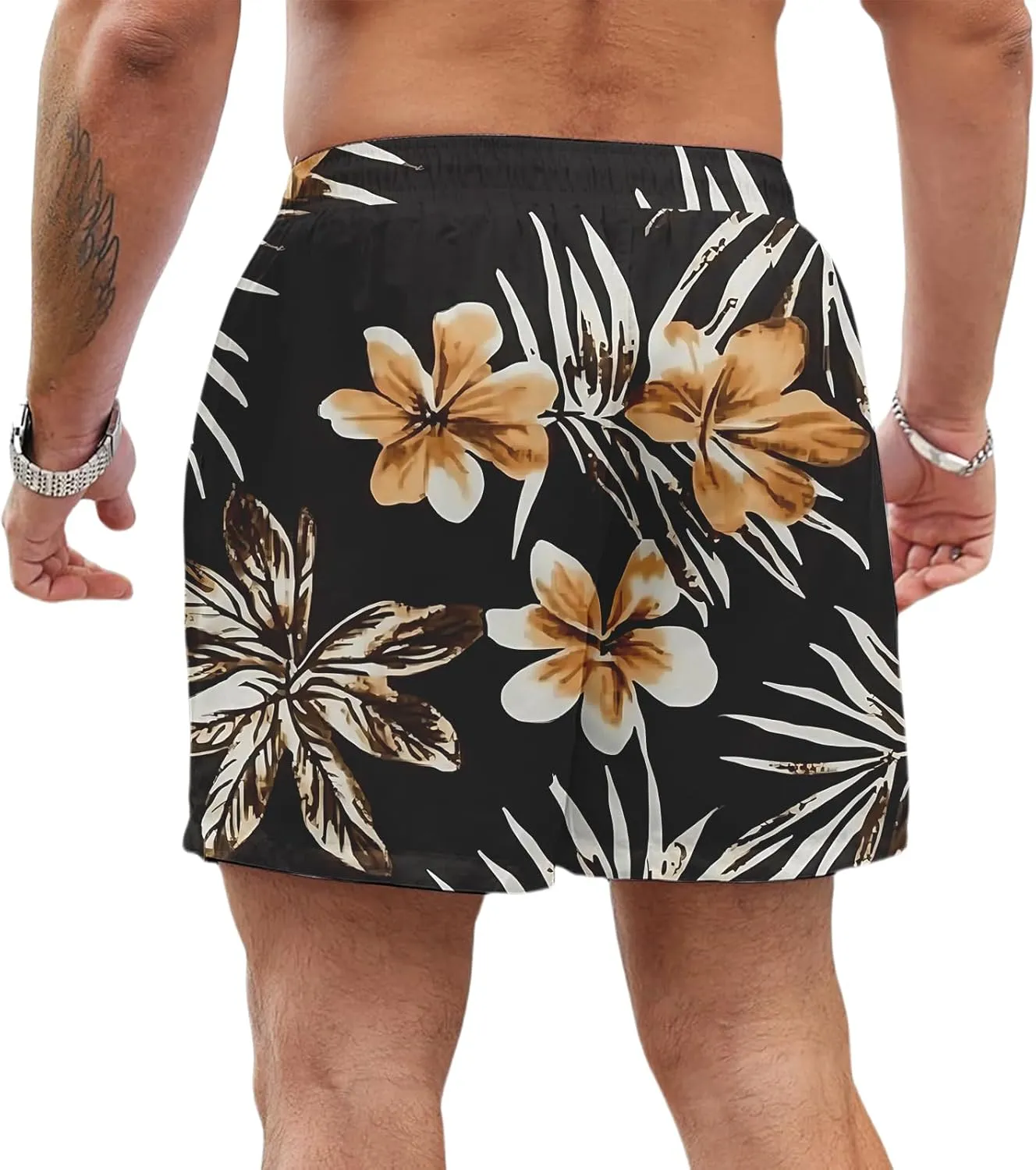 Hawaiian Beach Shorts for Men Elastic Waist Drawstring Lightweight Summer Casual Shorts Tropical Vacation Clothing