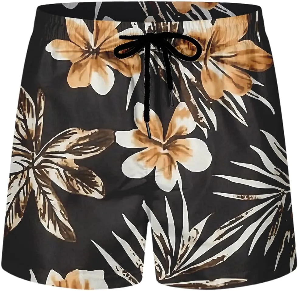 Hawaiian Beach Shorts for Men Elastic Waist Drawstring Lightweight Summer Casual Shorts Tropical Vacation Clothing