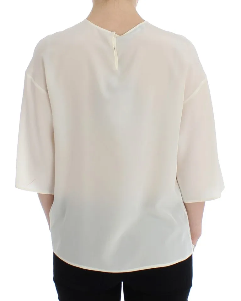 Ivory Sequined Silk Blouse Top