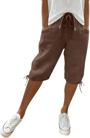 Linen Shorts for Women Lightweight Shorts High Waisted Casual Summer Drawstring Beach Vacation Outfit