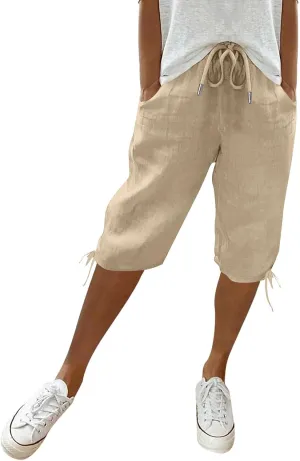 Linen Shorts for Women Lightweight Shorts High Waisted Casual Summer Drawstring Beach Vacation Outfit