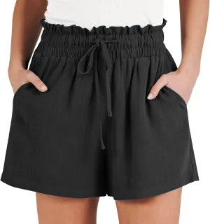 Linen Shorts for Women Summer Casual High Waisted Drawstring Beach Loose Shorts Comfy Fashion Outfits