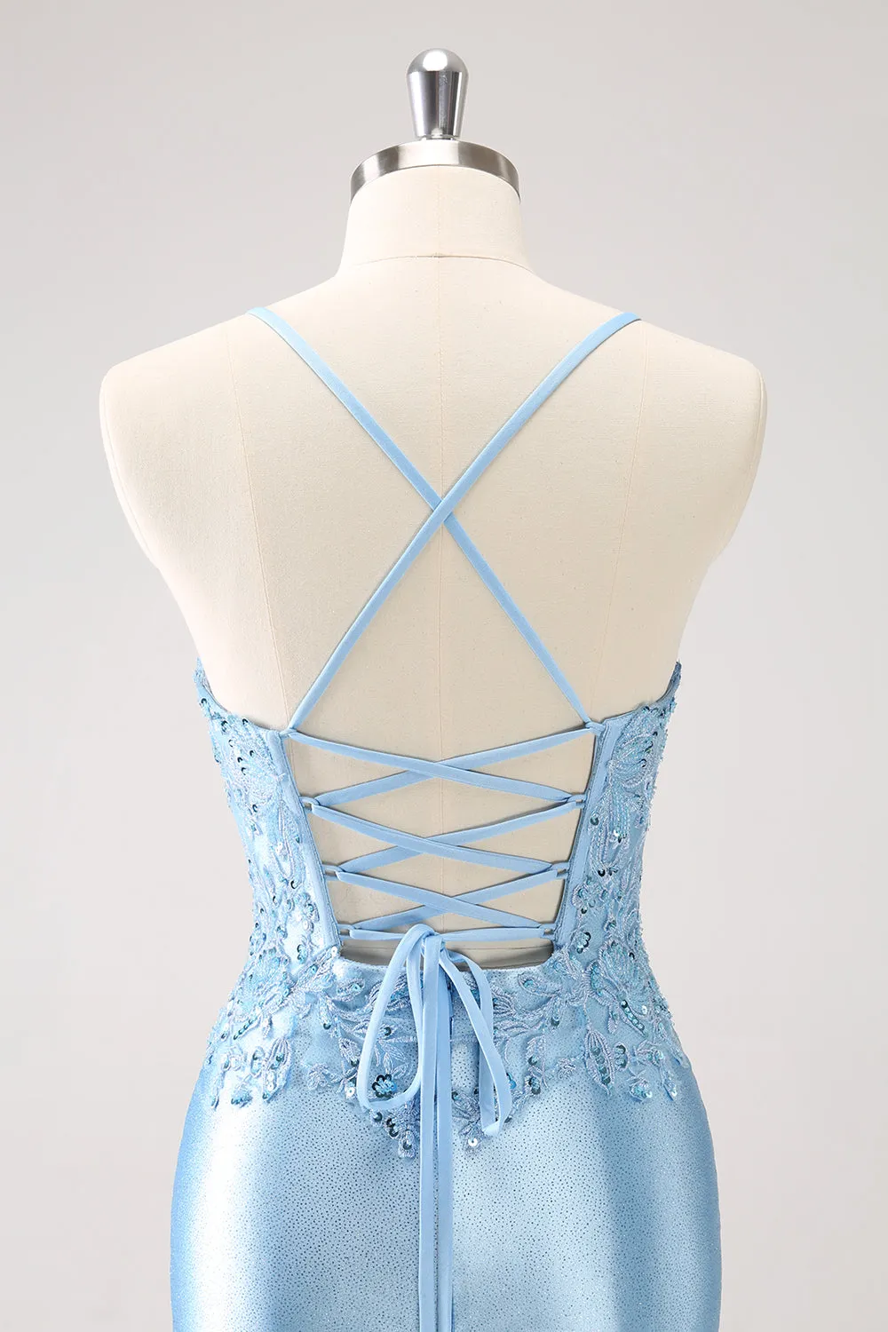 Luolandi Blue Spaghetti Straps Sequined Tight Homecoming Dress Short Party Dress