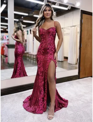 Luolandi Mermaid / Trumpet Long Evening Gown Sexy Dress Formal Sweep / Brush Train Sleeveless Spaghetti Strap Sequined Backless with Sequin Appliques
