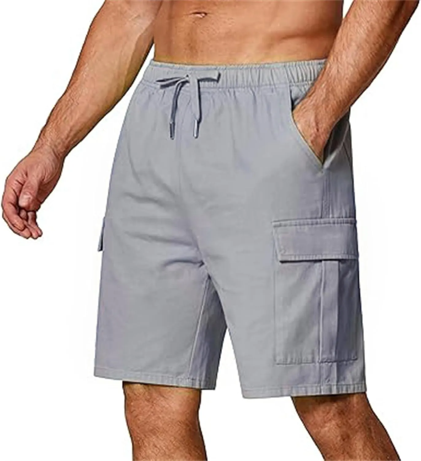 Men's Cargo Shorts Stretch Drawstring Athletic Shorts Plain Slim Fit Pants Summer Fashion Simple Pants with Pockets