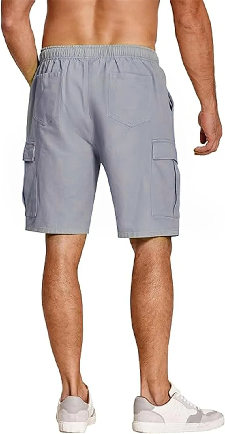 Men's Cargo Shorts Stretch Drawstring Athletic Shorts Plain Slim Fit Pants Summer Fashion Simple Pants with Pockets