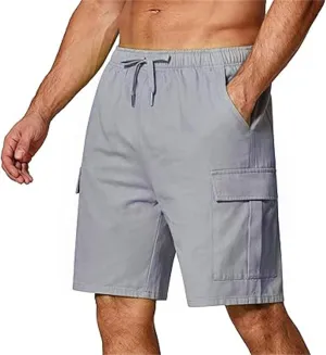 Men's Cargo Shorts Stretch Drawstring Athletic Shorts Plain Slim Fit Pants Summer Fashion Simple Pants with Pockets