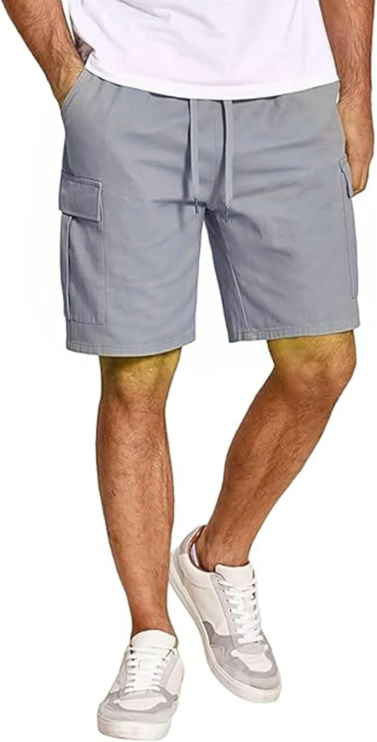 Men's Cargo Shorts Stretch Drawstring Athletic Shorts Plain Slim Fit Pants Summer Fashion Simple Pants with Pockets