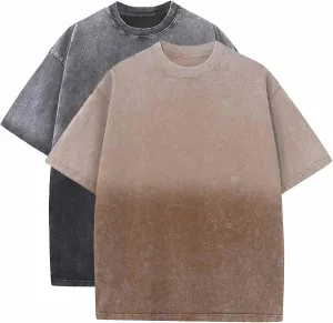 Men's Oversized Cotton t Shirt Gradient Washed Vintage Tee Casual Summer Short Sleeve Loose Fit Tops