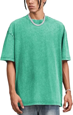Men's Oversized Cotton t Shirt Pack Vintage Washed Tee Casual Summer Short Sleeve Basic Loose Tops