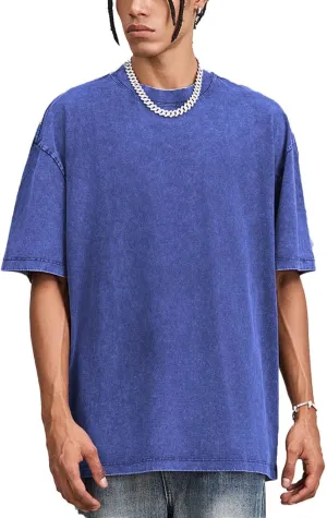 Men's Oversized Cotton t Shirt Pack Vintage Washed Tee Casual Summer Short Sleeve Basic Loose Tops