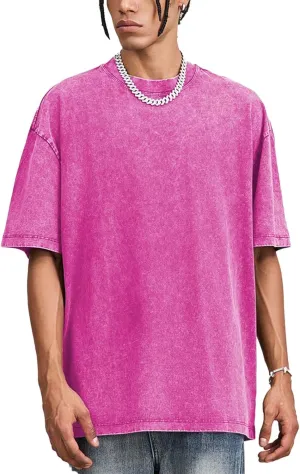 Men's Oversized Cotton t Shirt Pack Vintage Washed Tee Casual Summer Short Sleeve Basic Loose Tops