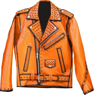 Men's Punk Rock Studded Spiked Leather Biker Jacket- Rider Vinatge Multicolor Brando Style Motorcycle Gothic Jacket