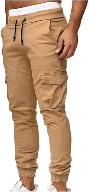 Men's Slim Fit Cargo Pants Stretch Comfy Drawstring Sweatpants Casual Workout Chinos Pants Fashion Work and Travel Pants
