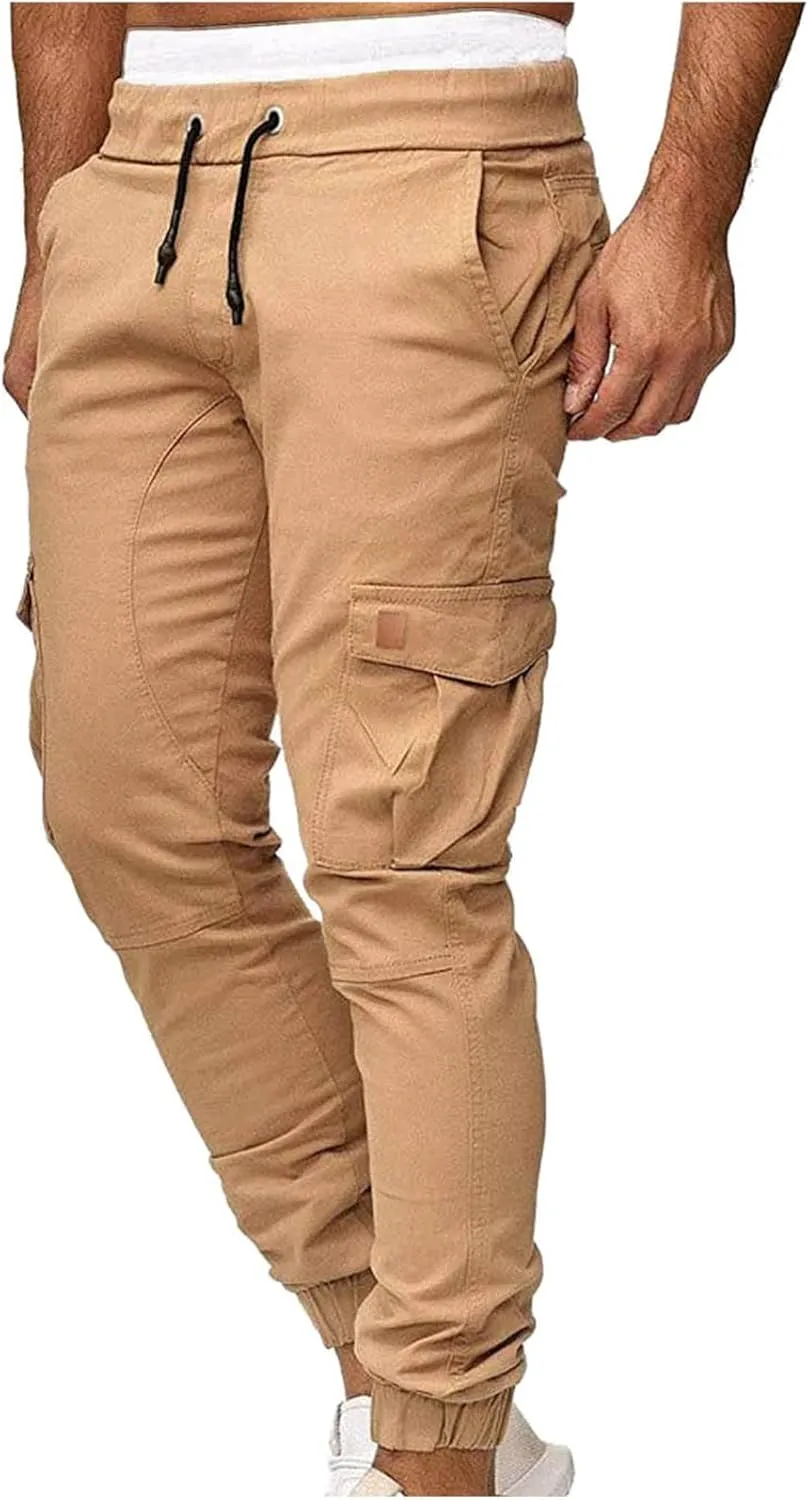 Men's Slim Fit Cargo Pants Stretch Comfy Drawstring Sweatpants Casual Workout Chinos Pants Fashion Work and Travel Pants