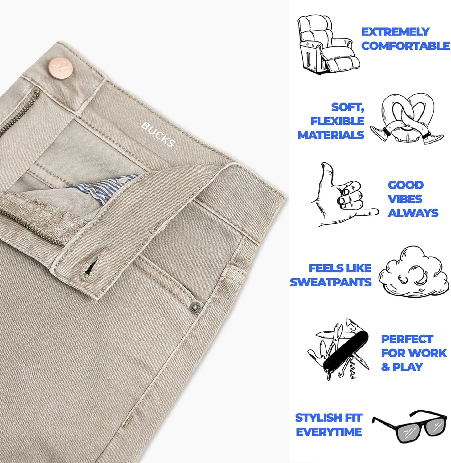 Mugsy Mens Jeans, Classic Fit, Stretch Denim Jeans for Men, Comfortable, 4-Way Stretch, Flexible Pants, Size Up If Needed