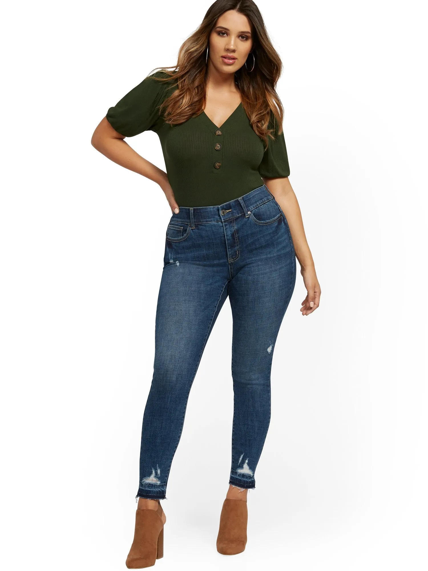 Mya Curvy High-Waisted Sculpting No Gap Super-Skinny Jeans - Chameleon Blue