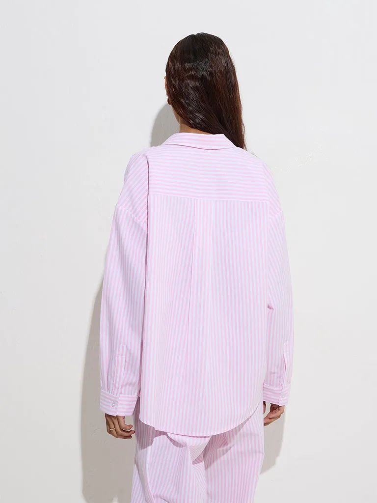 Nuon Pink Stripe Patterned Cotton Shirt
