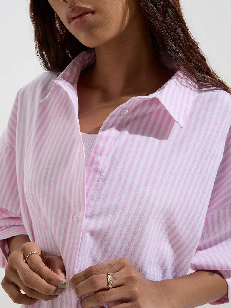 Nuon Pink Stripe Patterned Cotton Shirt