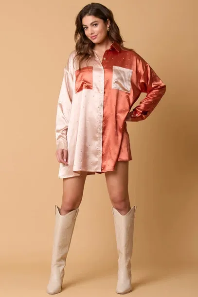 Party All Night Satin Shirt Dress