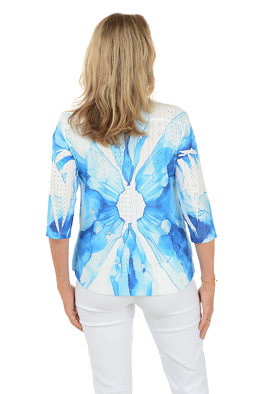Petite Blue Flower High-Low Eyelet Top