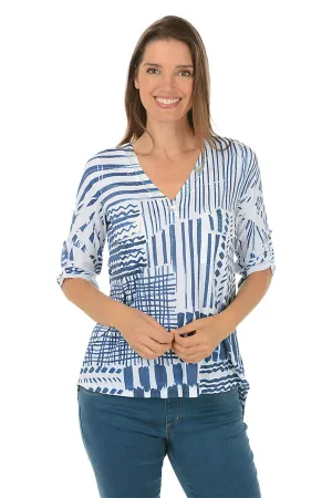 Petite Shaded Lines Sequined Pockets High-Low Top