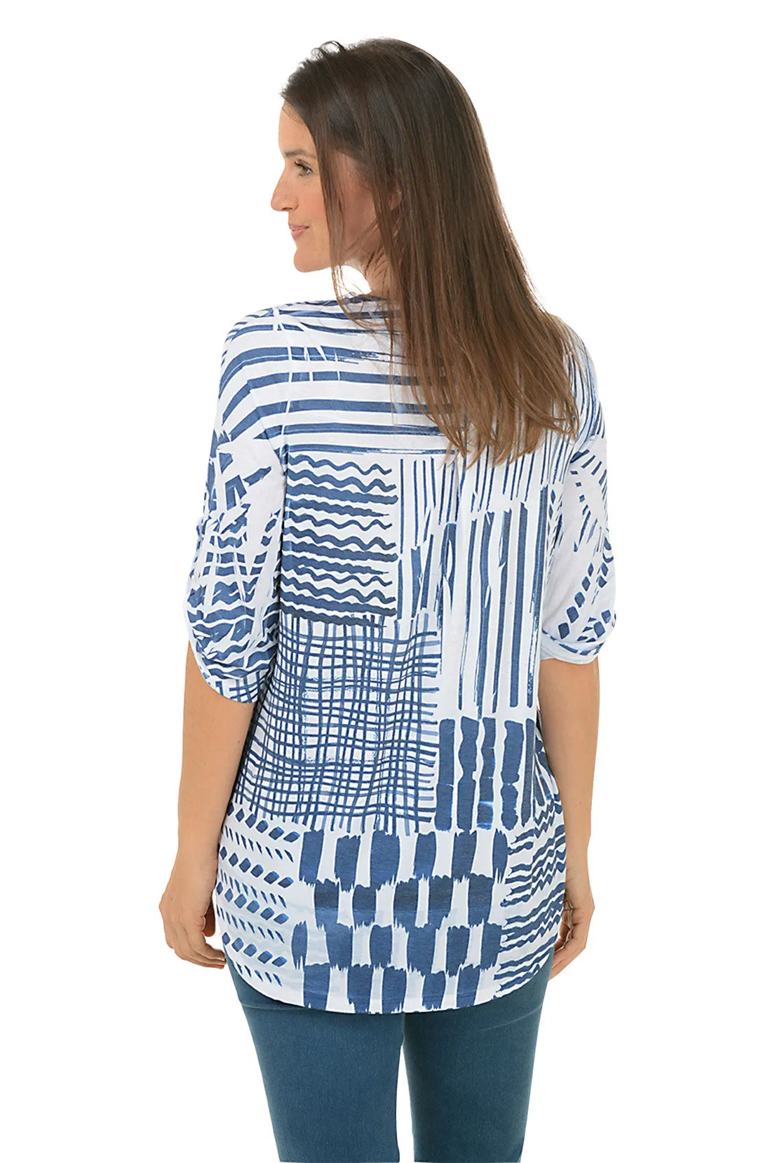 Petite Shaded Lines Sequined Pockets High-Low Top