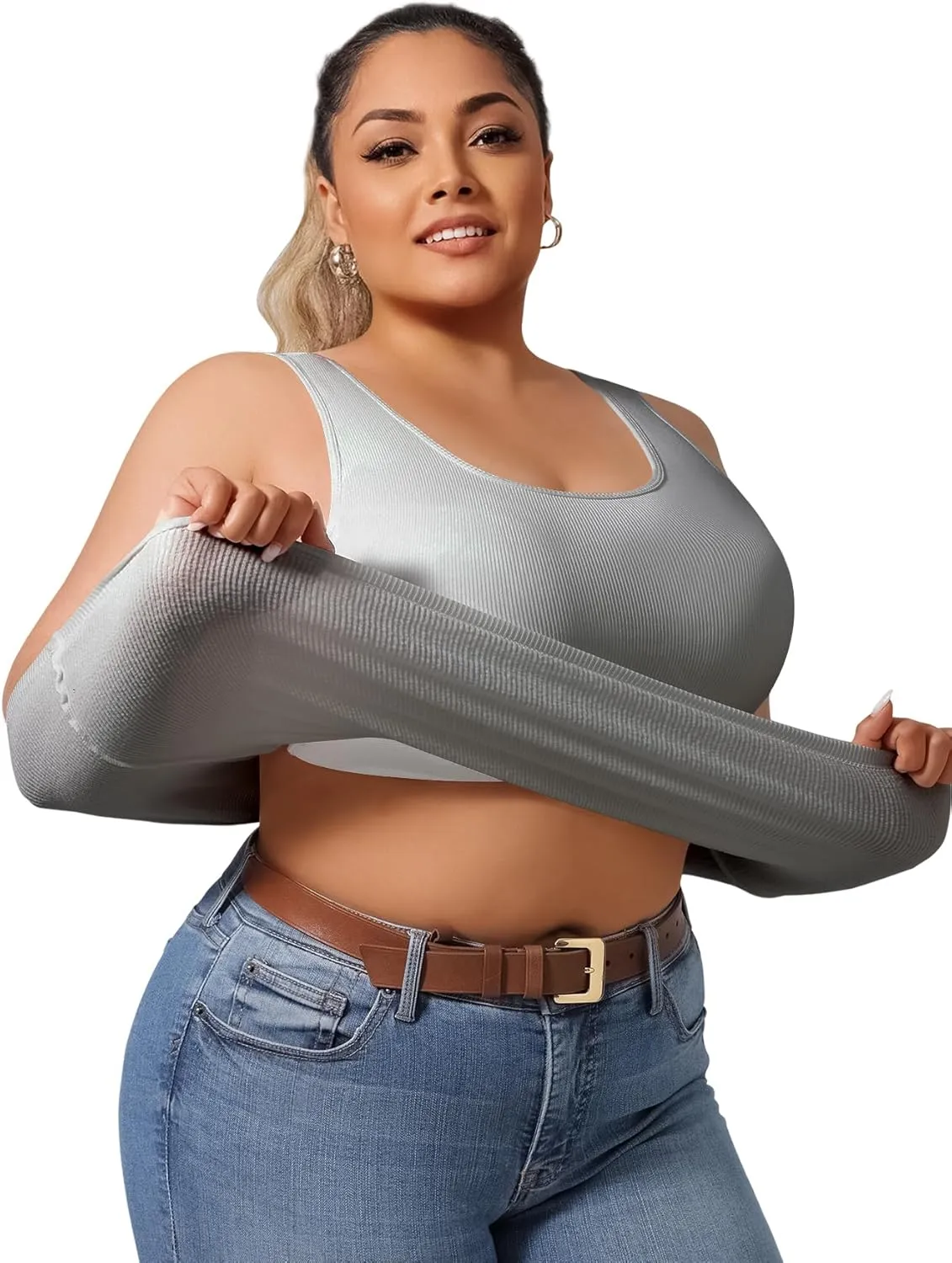Plus Size Simple Shapewear Top-Sculpting, Tummy Control Vest with Built-in Bra for Fall & Winter-Comfortable Tank Tops