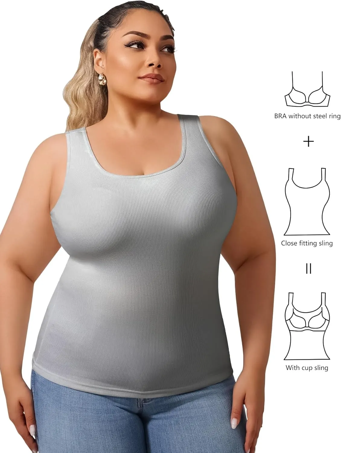 Plus Size Simple Shapewear Top-Sculpting, Tummy Control Vest with Built-in Bra for Fall & Winter-Comfortable Tank Tops