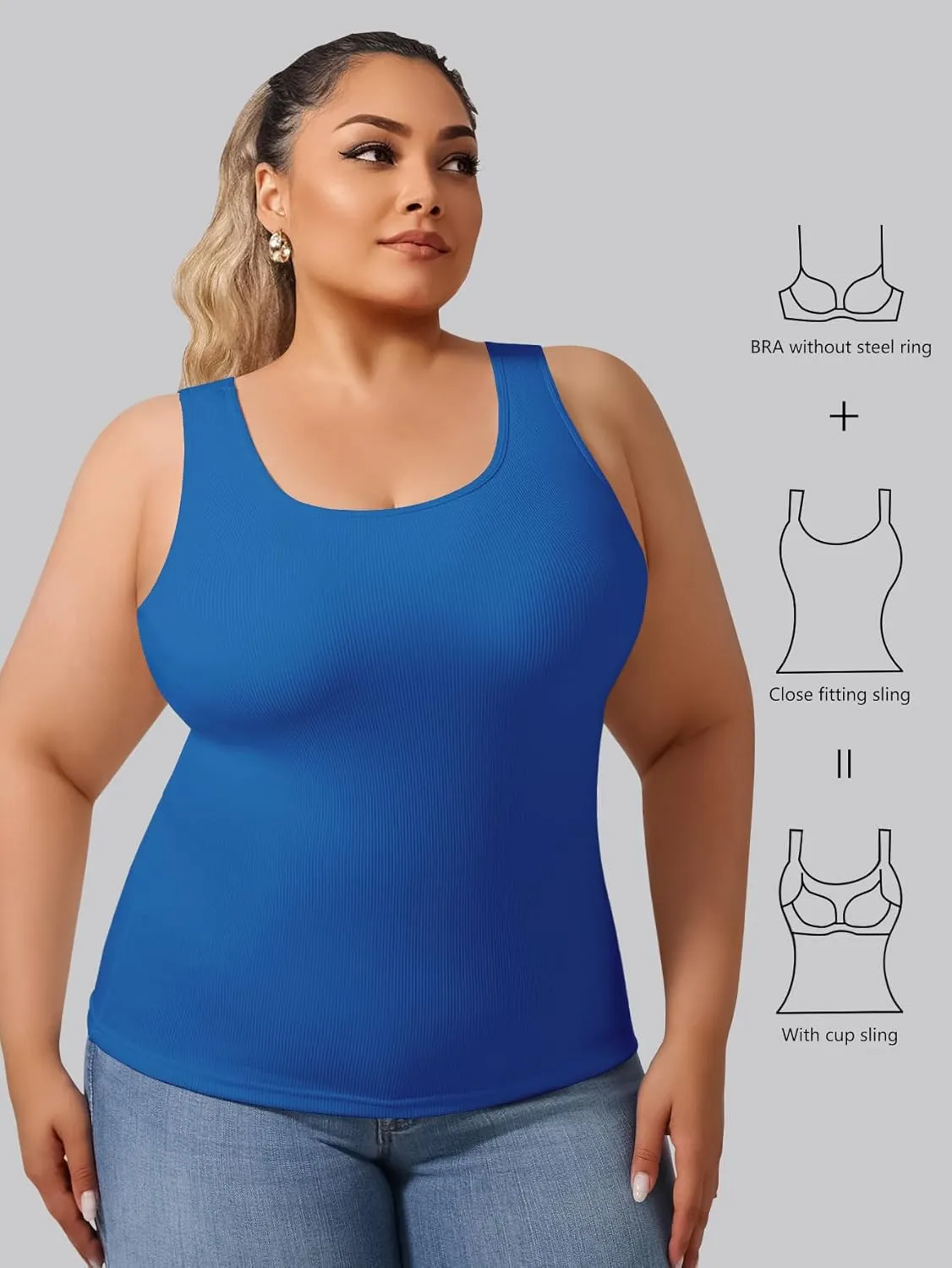 Plus Size Simple Shapewear Top-Sculpting, Tummy Control Vest with Built-in Bra for Fall & Winter-Comfortable Tank Tops