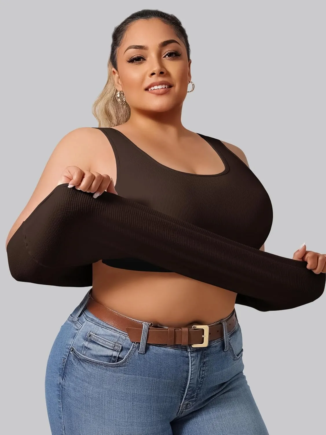 Plus Size Simple Shapewear Top-Sculpting, Tummy Control Vest with Built-in Bra for Fall & Winter-Comfortable Tank Tops