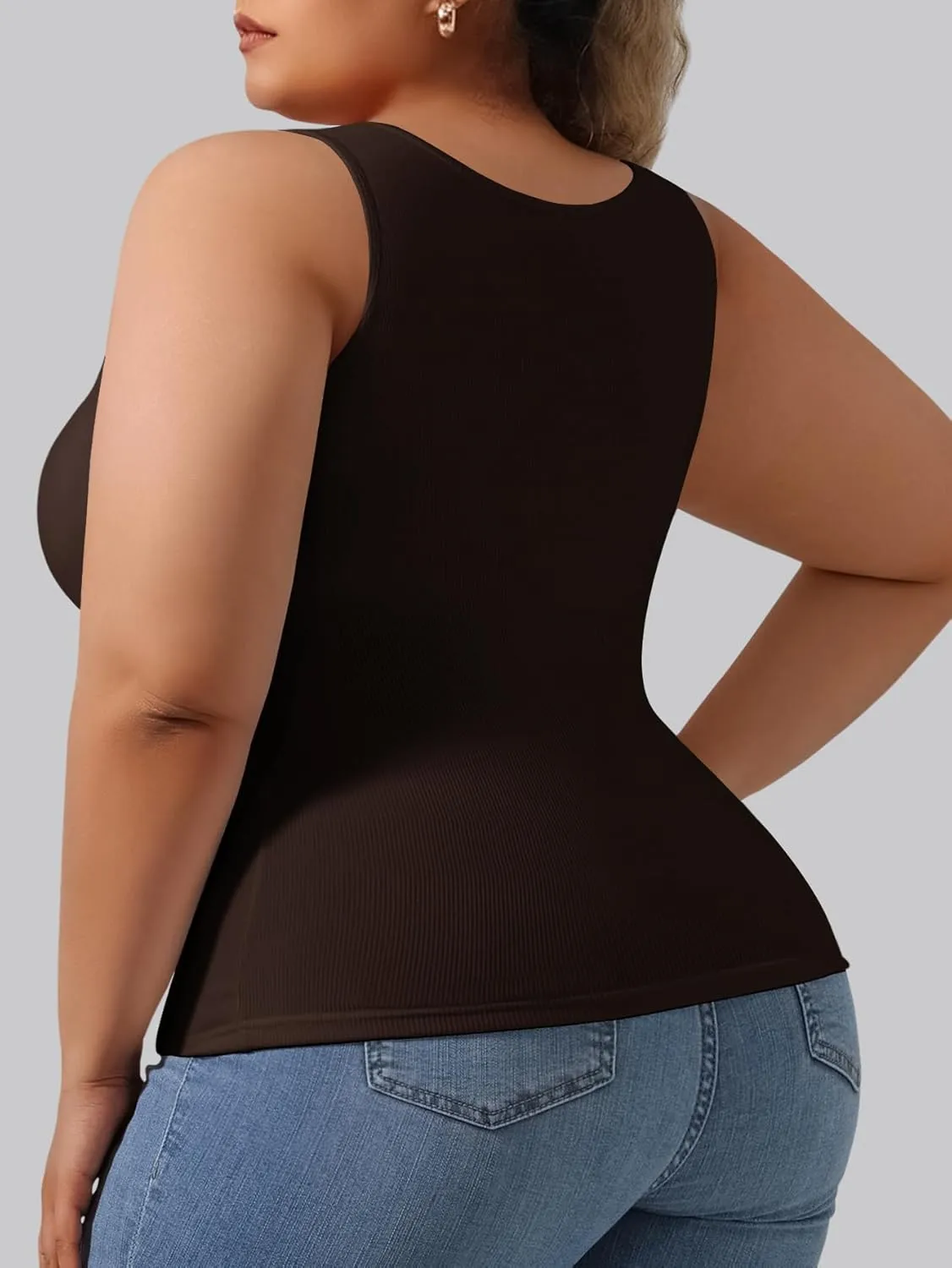 Plus Size Simple Shapewear Top-Sculpting, Tummy Control Vest with Built-in Bra for Fall & Winter-Comfortable Tank Tops