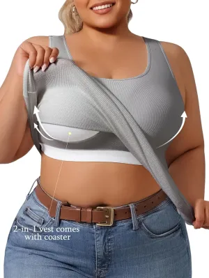Plus Size Simple Shapewear Top-Sculpting, Tummy Control Vest with Built-in Bra for Fall & Winter-Comfortable Tank Tops
