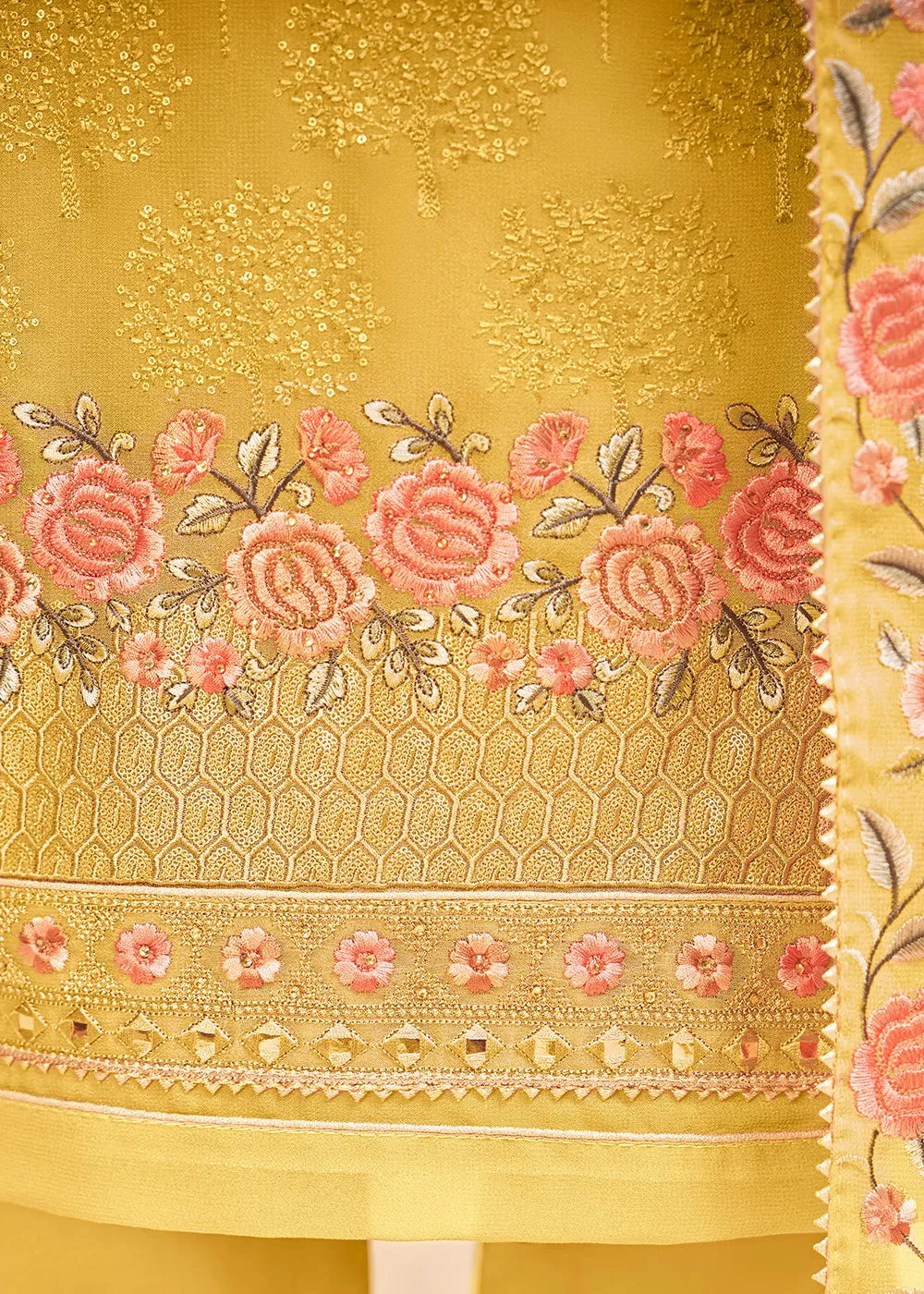 Rich Yellow Floral Embroidered Festive Pant Style Suit