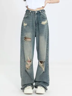 Ripped Mid Waist Wide Leg Y2K Cargo Jeans