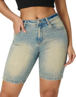 roswear Women's High Waisted Bermuda Shorts Stretchy Knee Length Jean Shorts