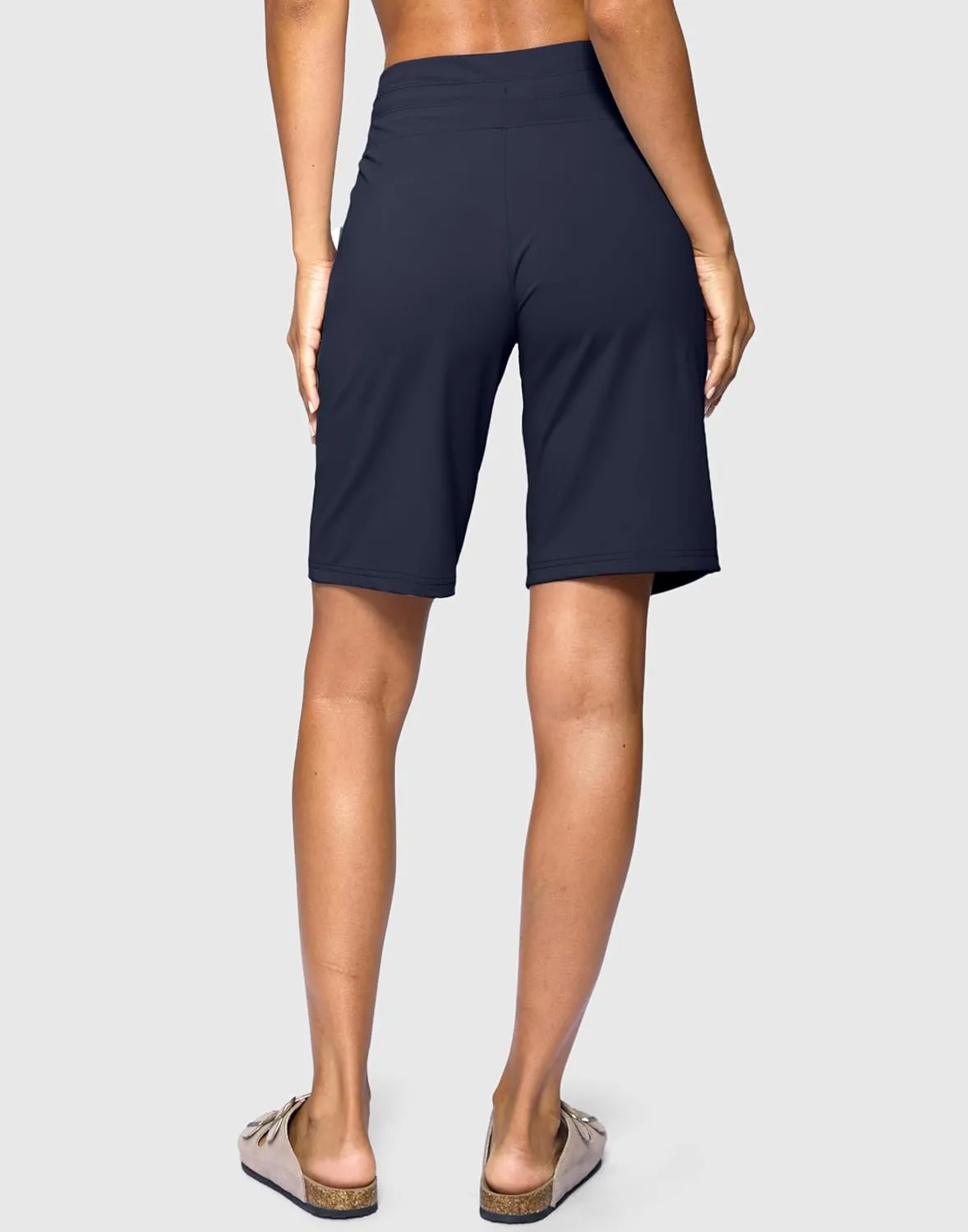 SANTINY Women's Bermuda Long Shorts with Pockets High Waisted Athletic Knee Length Shorts for Walking Casual Workout