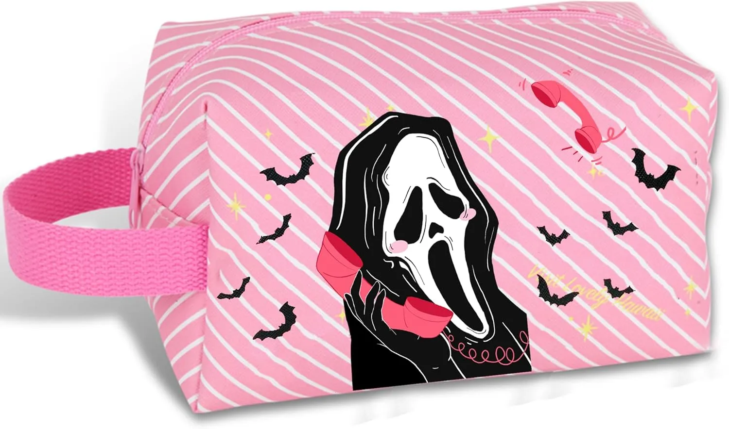 Scream Ghostface Travel Cosmetic Bag, Large Capacity Ghostface Horror Makeup Pouch with Zipper, PU Travel Toiletry Bag Makeup Accessories OrganizerThe Gift for Girls. (Pink Scream)