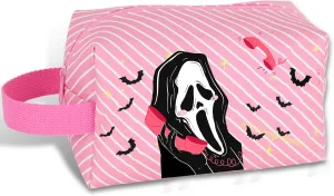 Scream Ghostface Travel Cosmetic Bag, Large Capacity Ghostface Horror Makeup Pouch with Zipper, PU Travel Toiletry Bag Makeup Accessories OrganizerThe Gift for Girls. (Pink Scream)