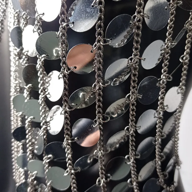Sequined Crop Tops Metal Chain Tassel