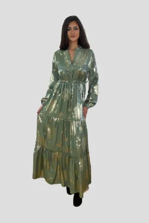Shimmer Floral Print Tiered Modest Dress