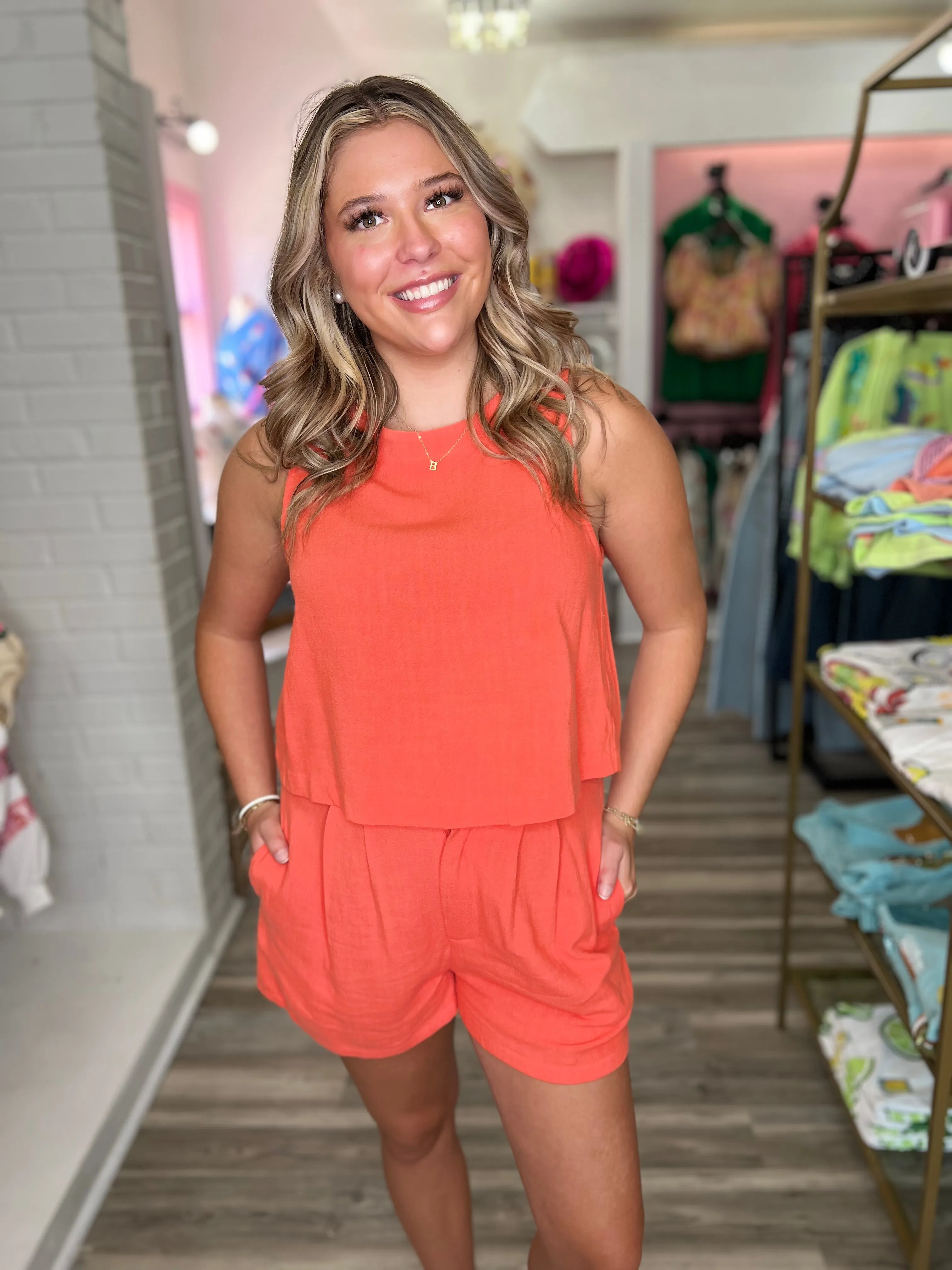 Shoreline Back Elastic Shorts Coral